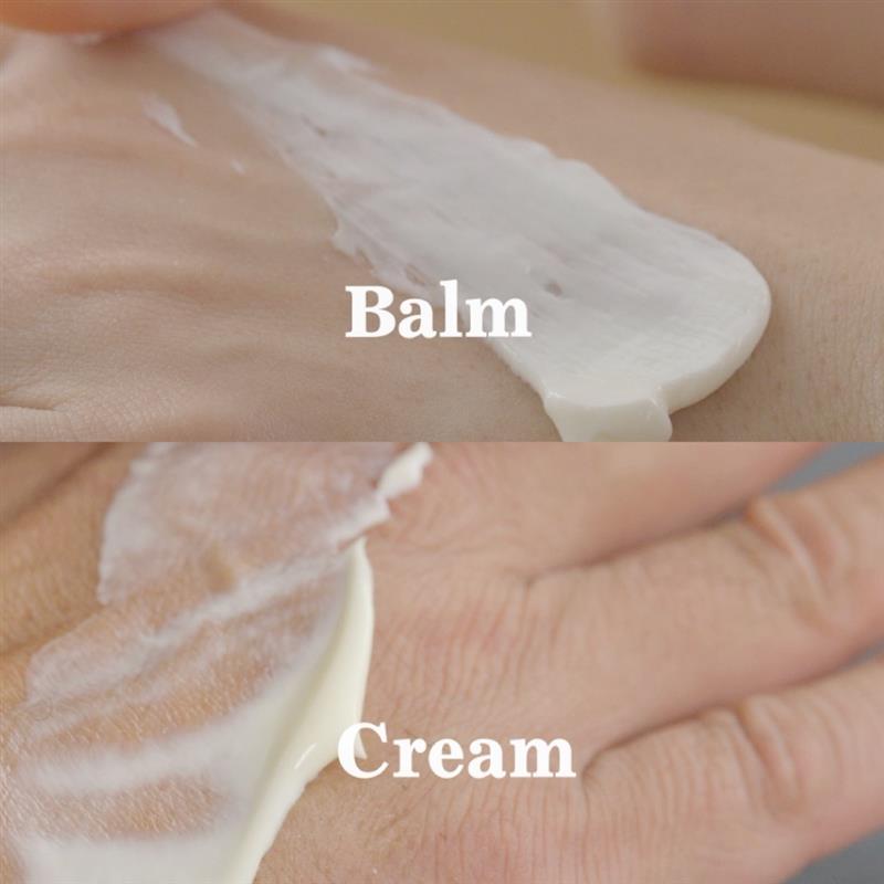 uka 護手霜的商品照,此系列共有2款,上圖奶茶色包裝為護手膏(balm)、下圖藍灰色莊維護手霜(cream)